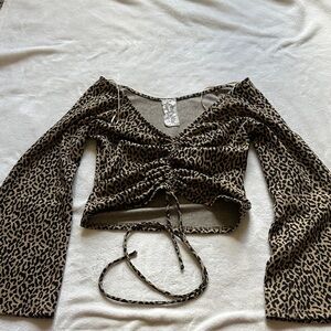 Leopard Print Bell Sleeve Crop Top